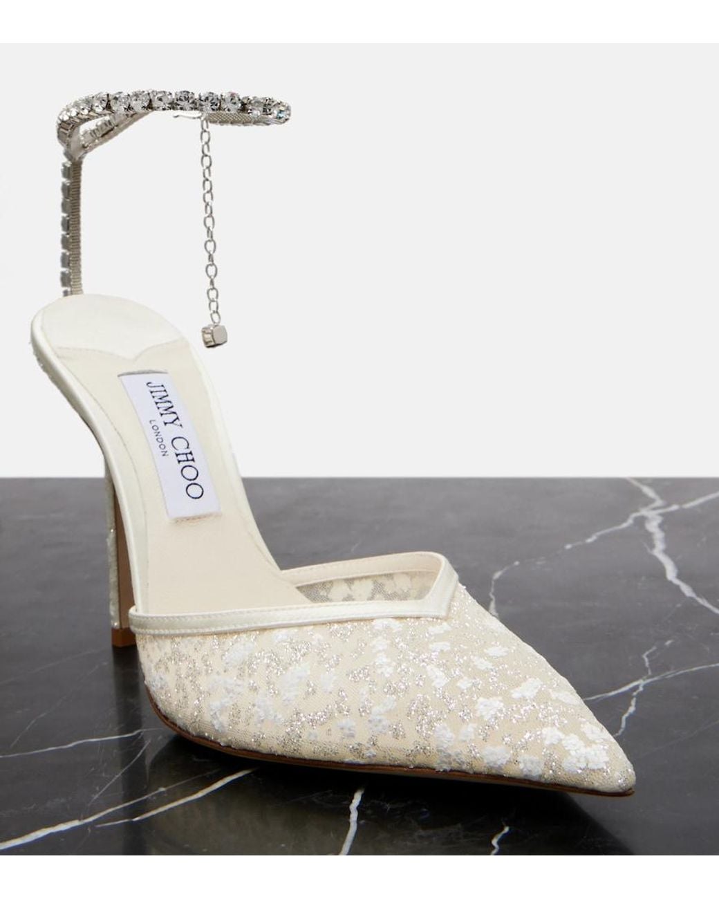 Jimmy Choo White Saeda 100 Embellished Mesh Pumps