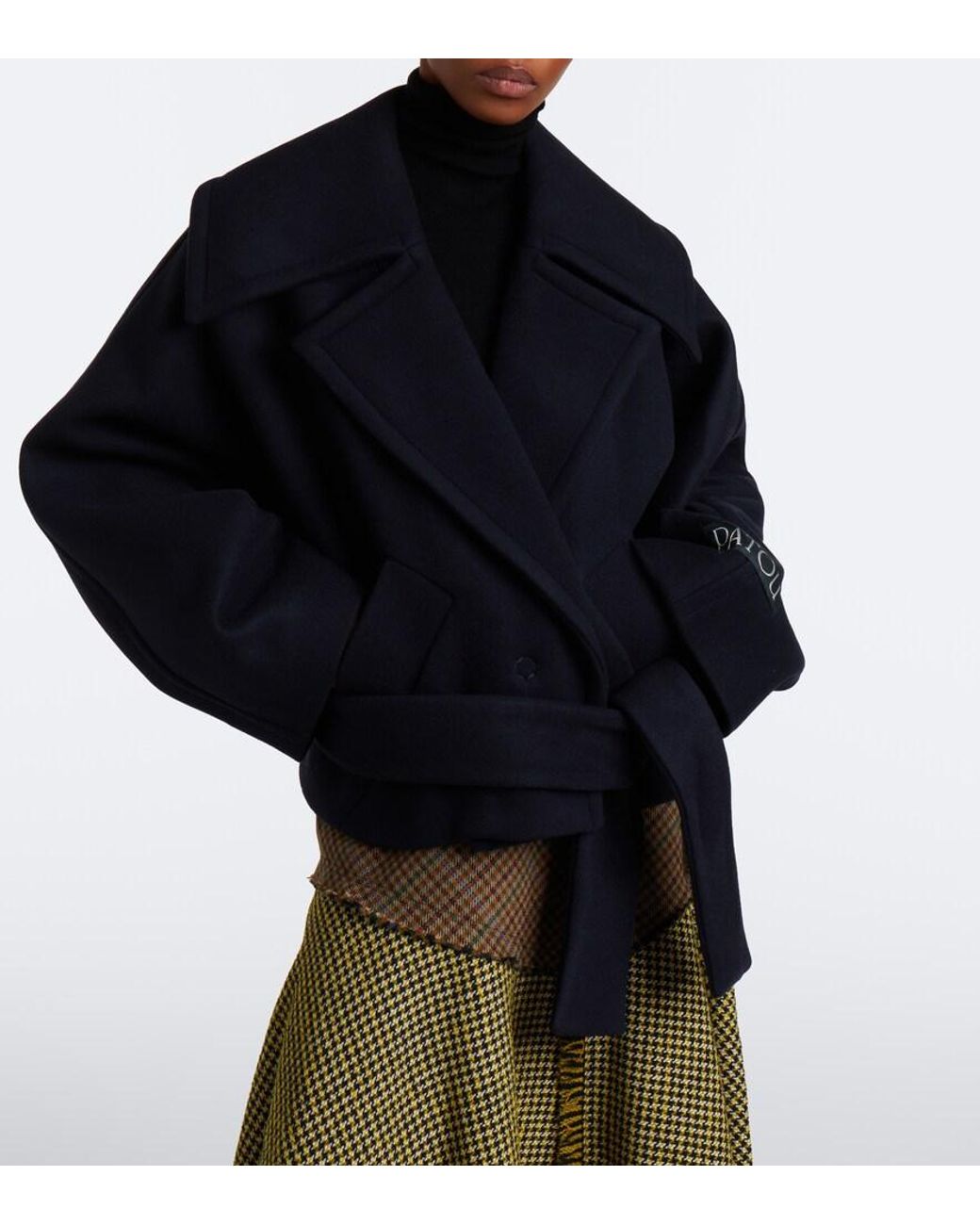 Patou Black Belted Wool And Silk Peacoat