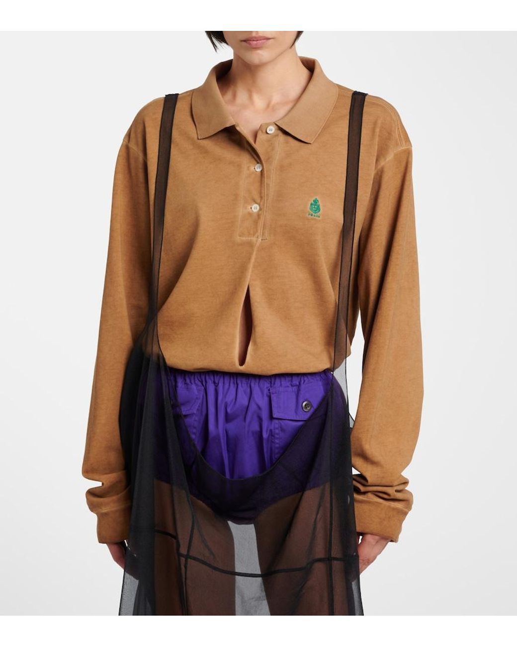 Prada Brown Oversized Cotton Pique Polo Shirt