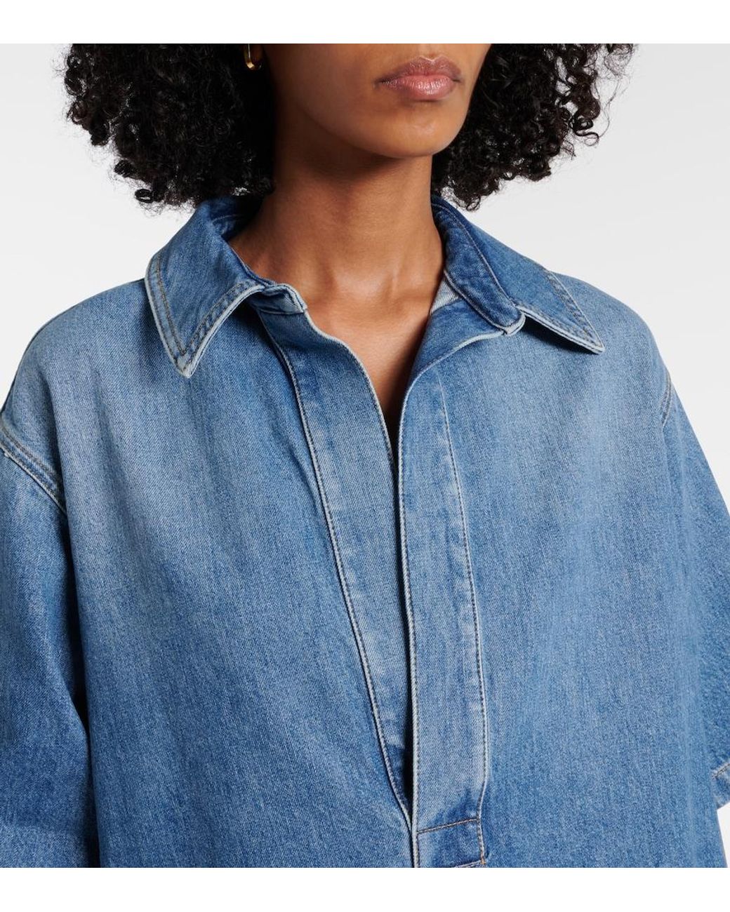 Plan C Blue Oversized Denim Shirt