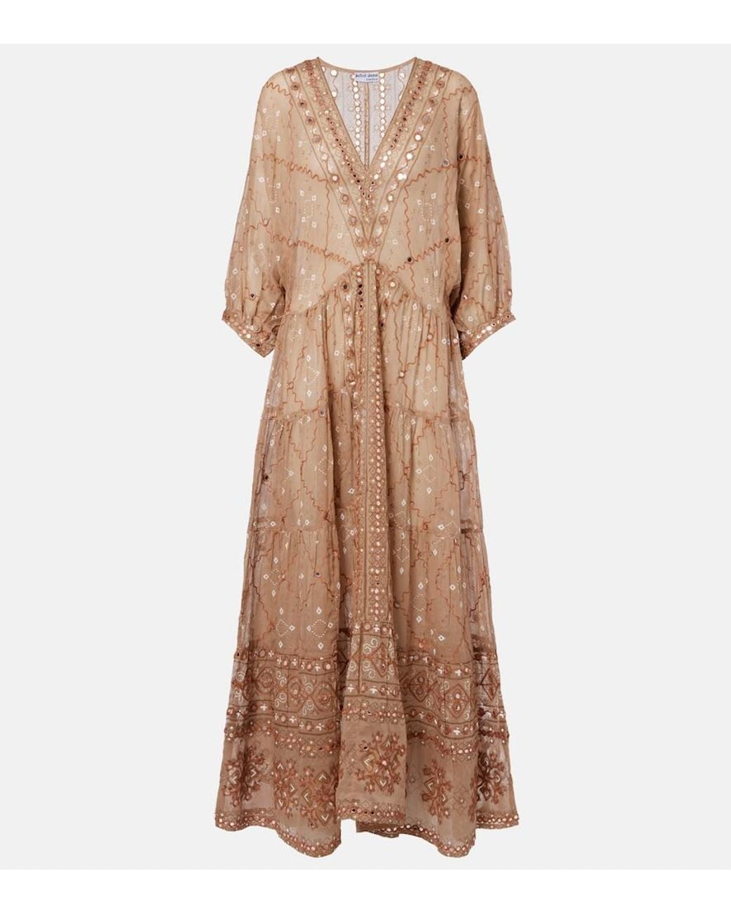 Juliet Dunn Natural Embellished Cotton Maxi Dress