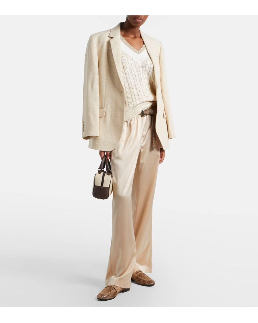 Brunello Cucinelli Brown Perforated Suede-Trimmed Leather Penny Loafers