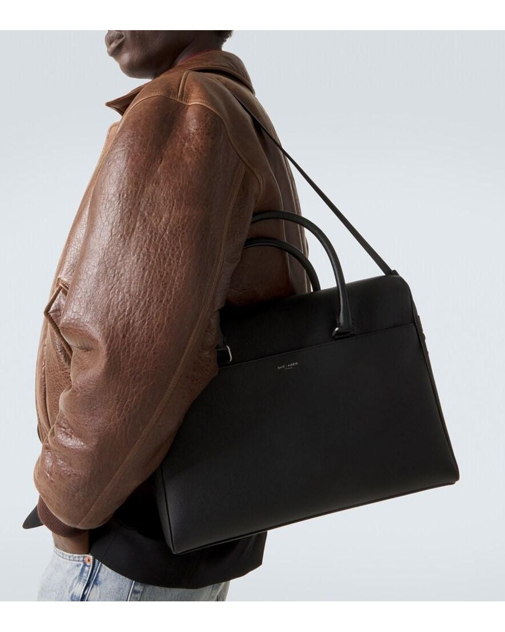 Saint Laurent Black Duffle Leather Briefcase for men