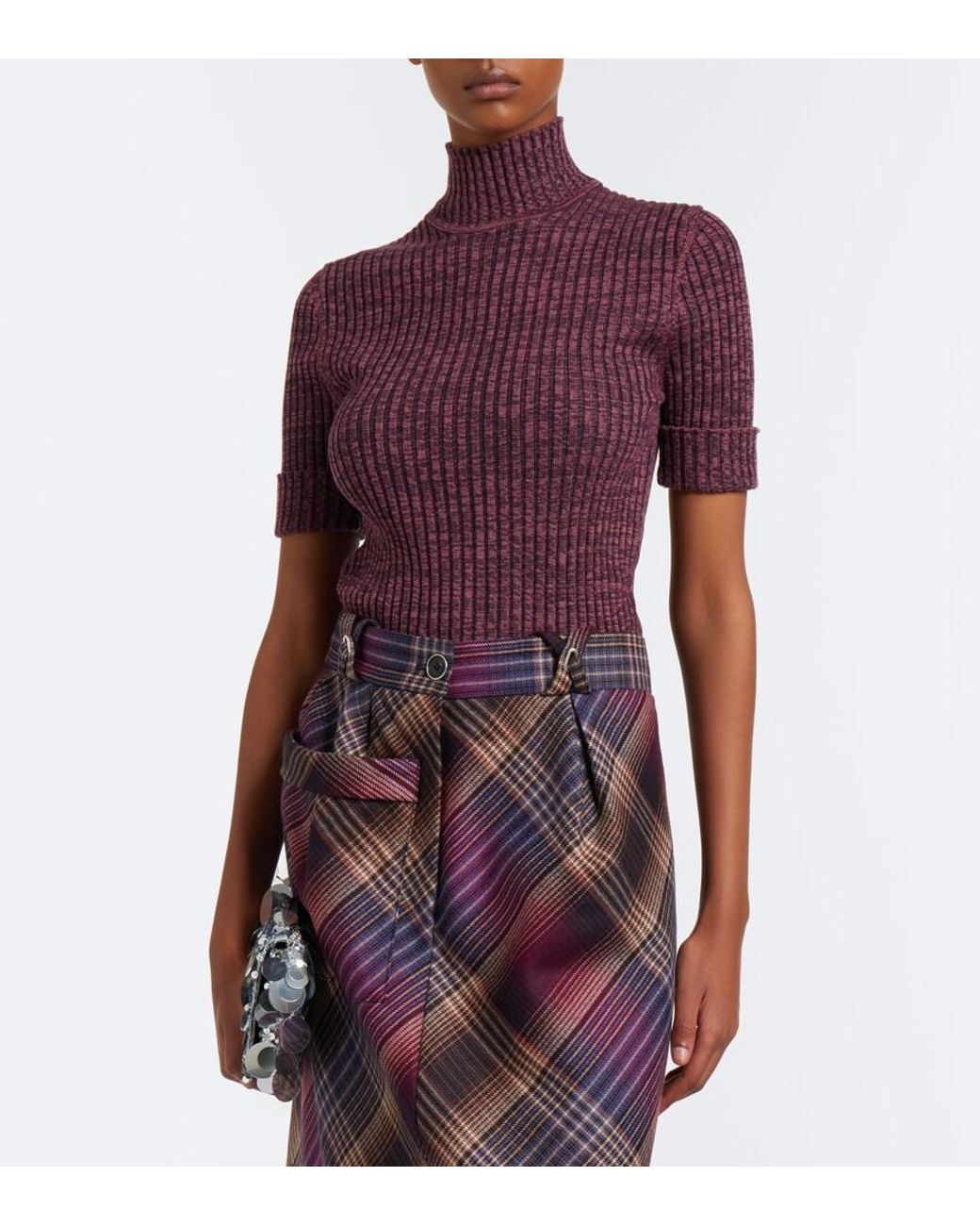 Rabanne Purple Ribbed-Knit Wool And Silk Sweater