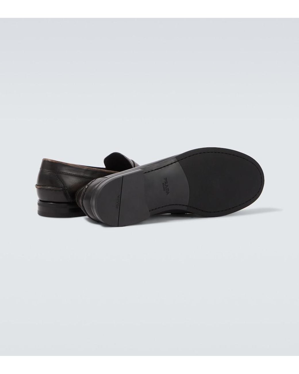 Prada Black Leather Penny Loafers for men