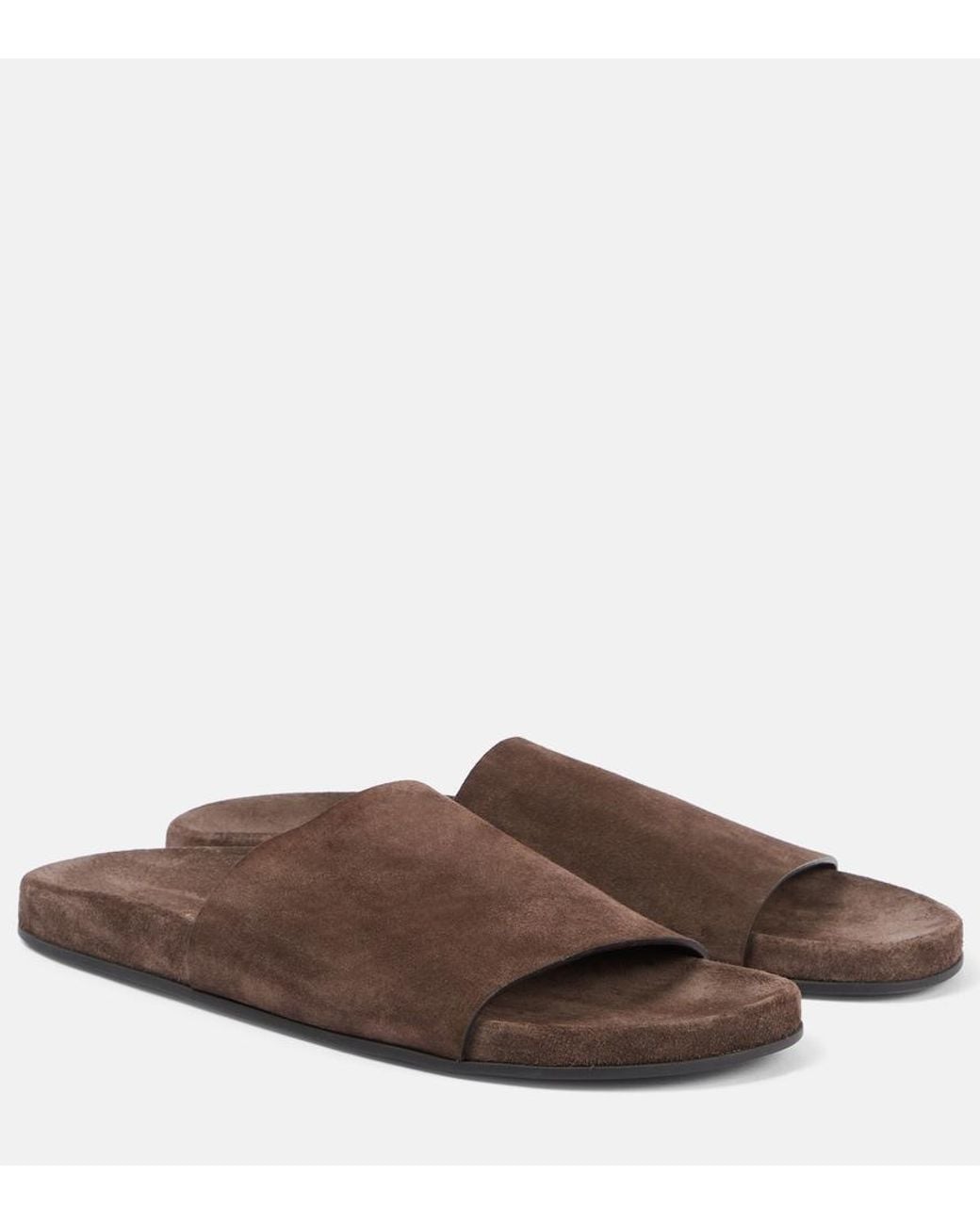 The Row Brown Hugh Suede Slides