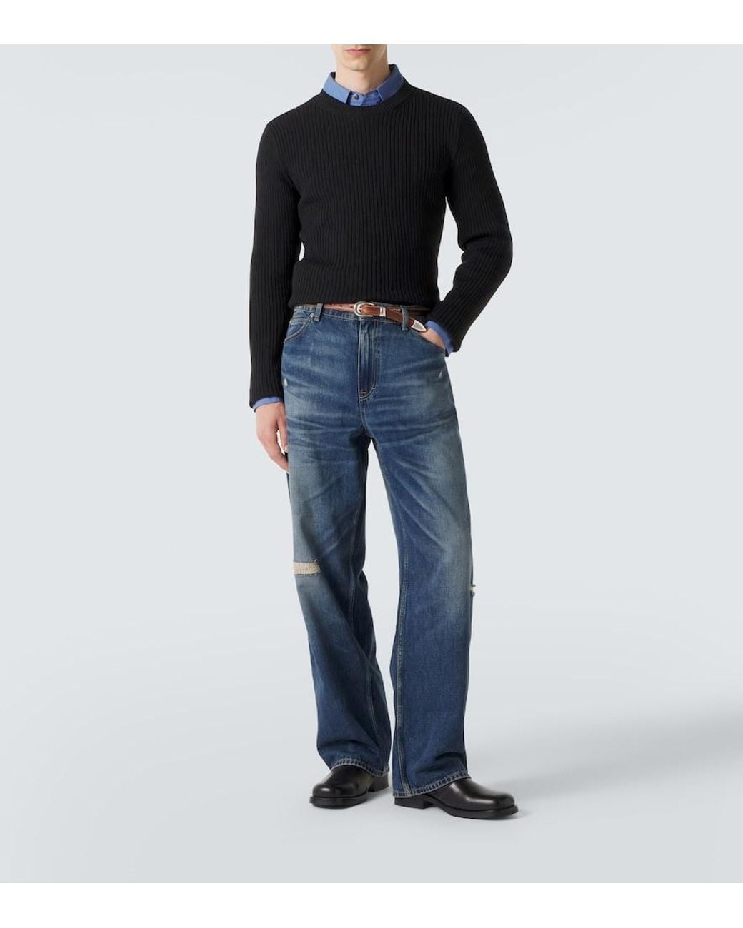 Our Legacy Blue Vast Cut Distressed Wide-Leg Jeans for men