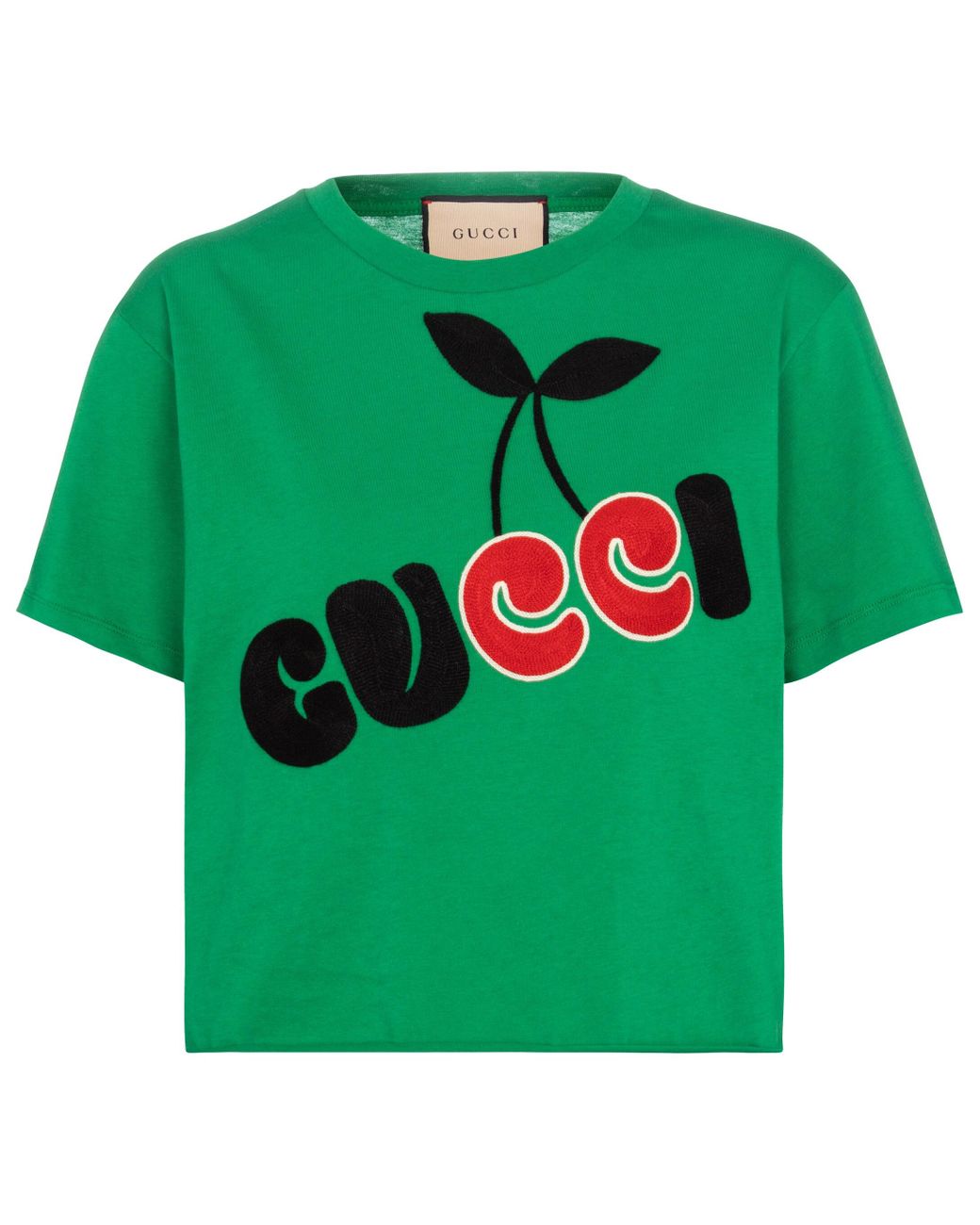 Gucci Embroidered Cotton T-shirt in Green - Lyst