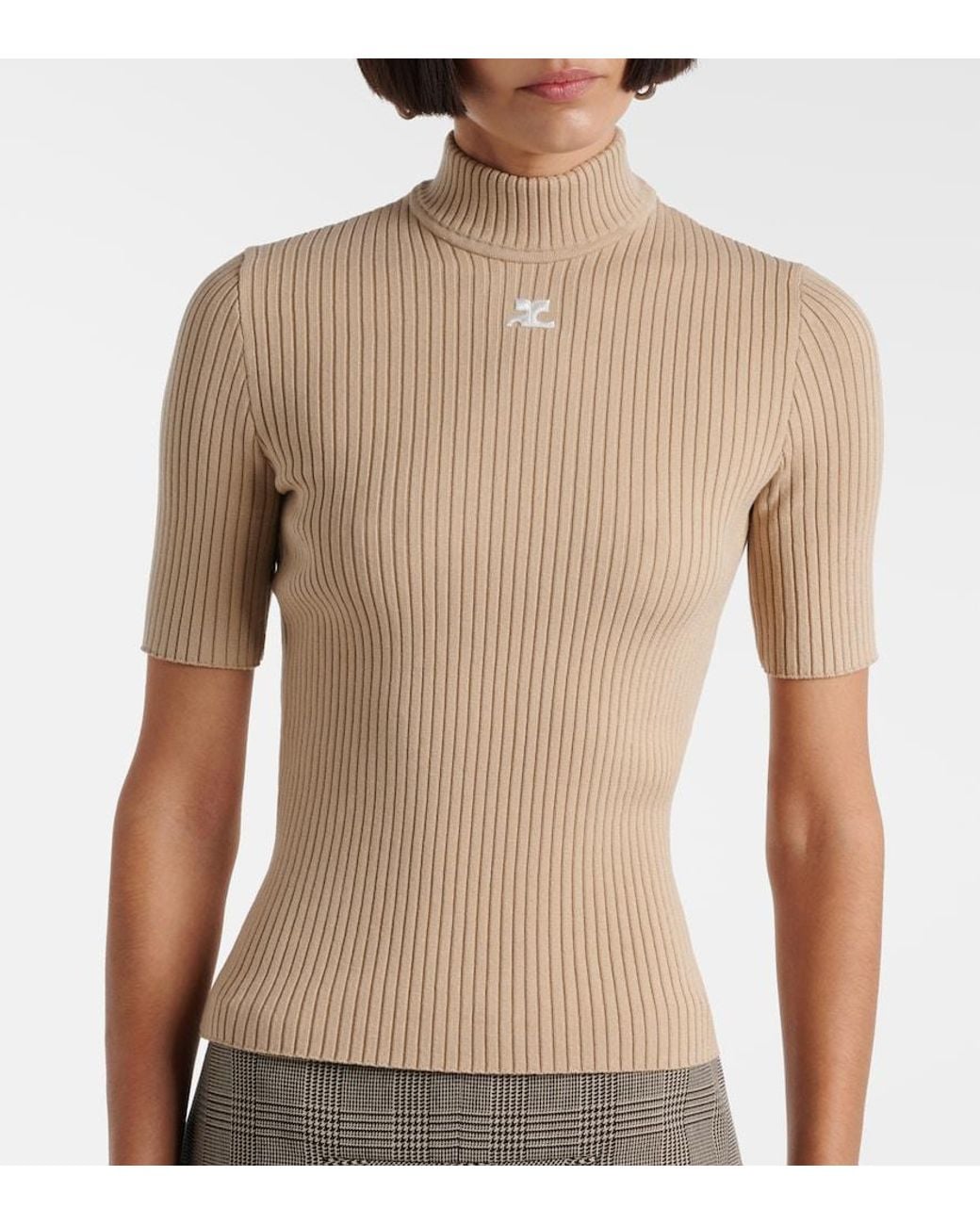 Courreges Natural Reedition Ribbed-Knit Top