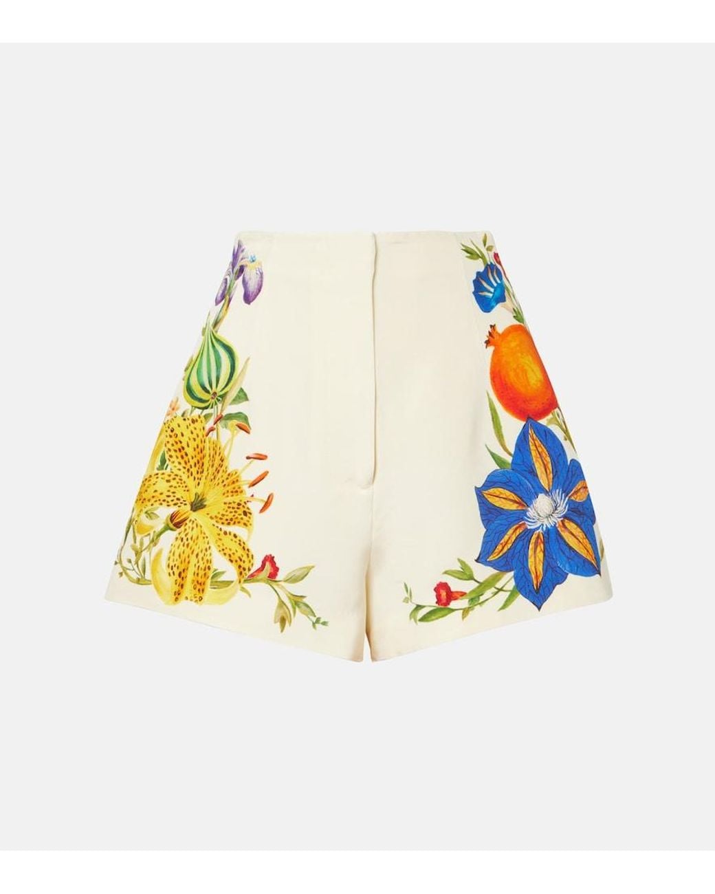ALÉMAIS White Flores Floral High-Rise Shorts