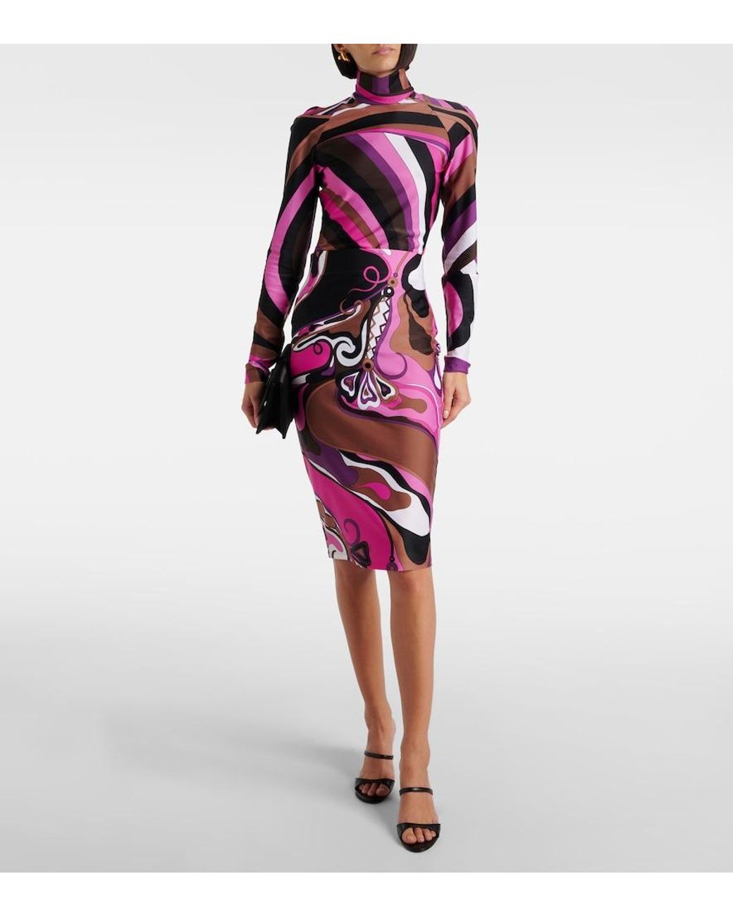 Emilio Pucci Pink Printed Pencil Midi Skirt