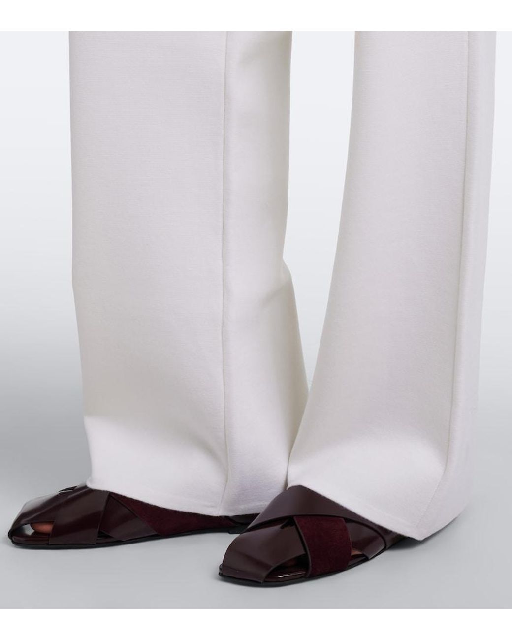Max Mara White Wool-Blend Wide-Leg Pants