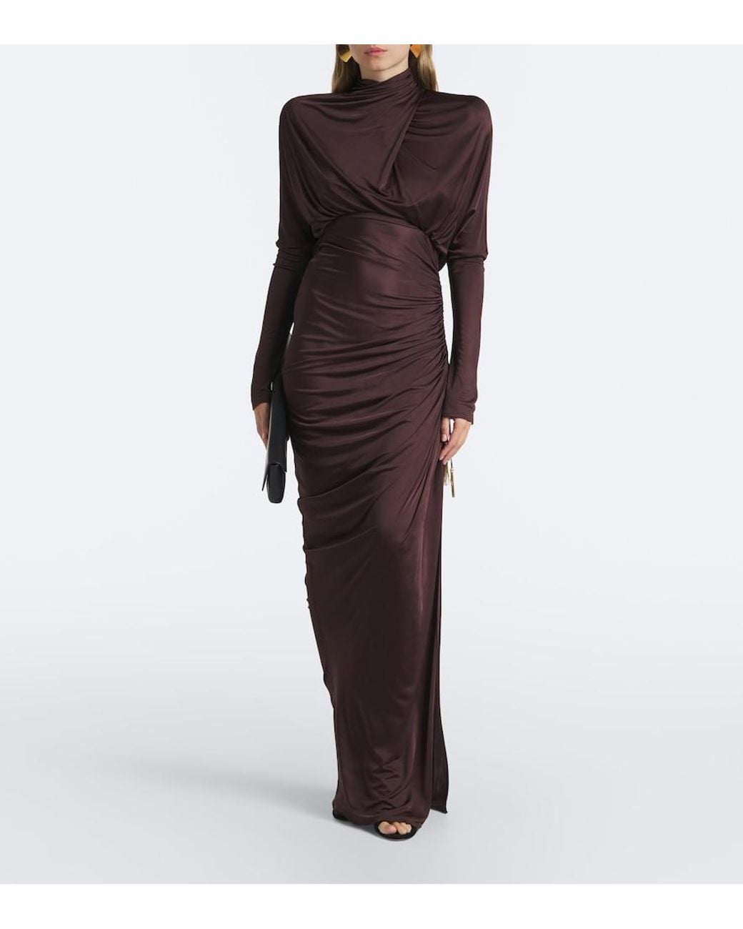 Balmain Purple Draped Jersey Maxi Dress