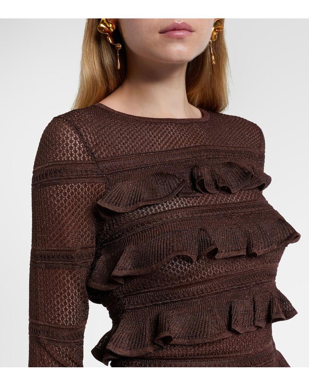 Zimmermann Brown Hypnotic Ruffled Top