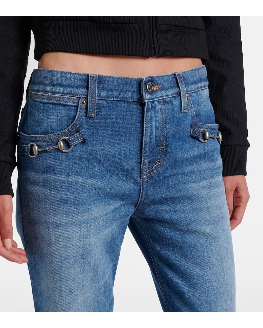 Gucci Blue Horsebit Flared Jeans