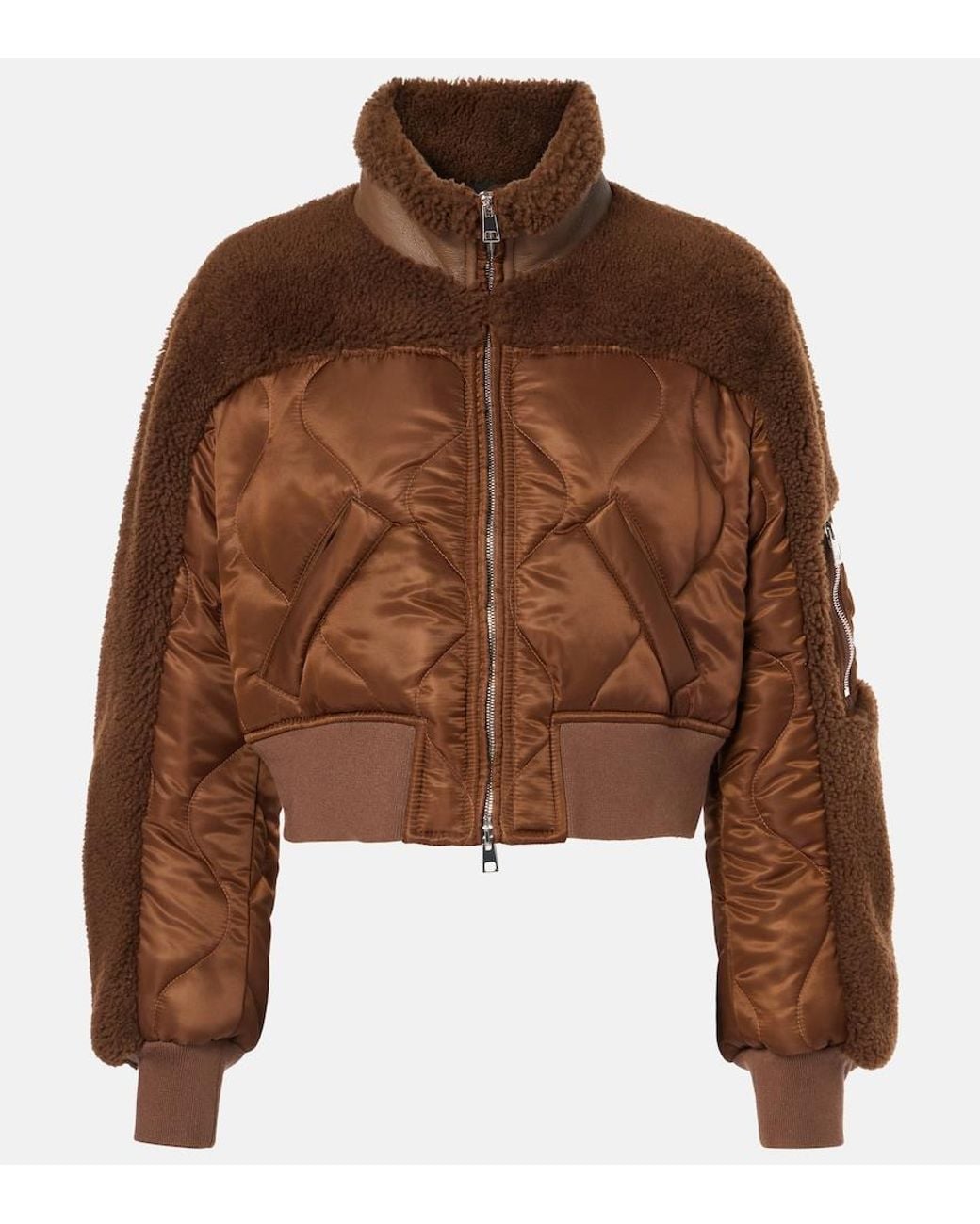Blancha Brown Quilted Shearling Bomber Jacket