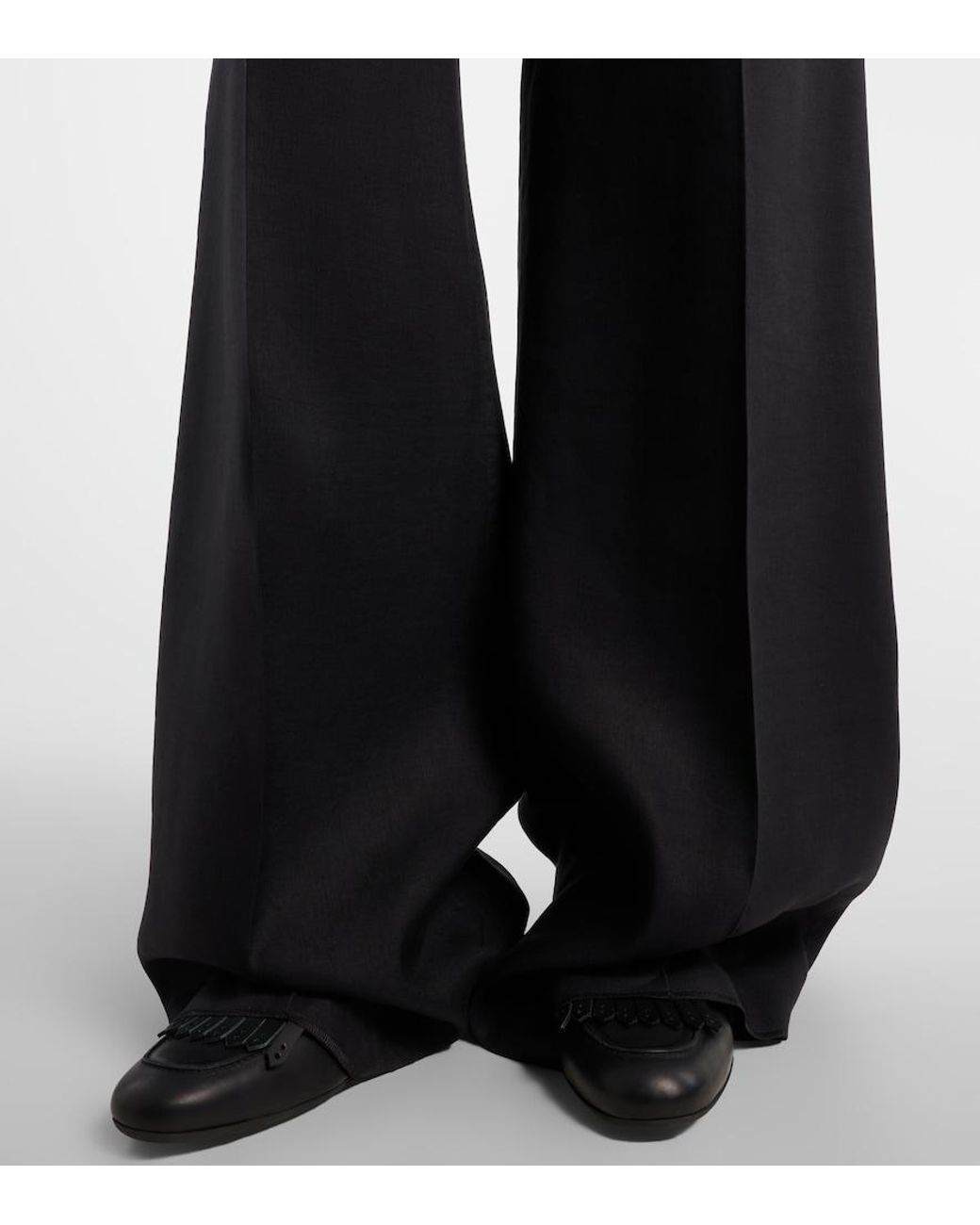 Max Mara Black Linen And Silk Twill Wide-Leg Pants