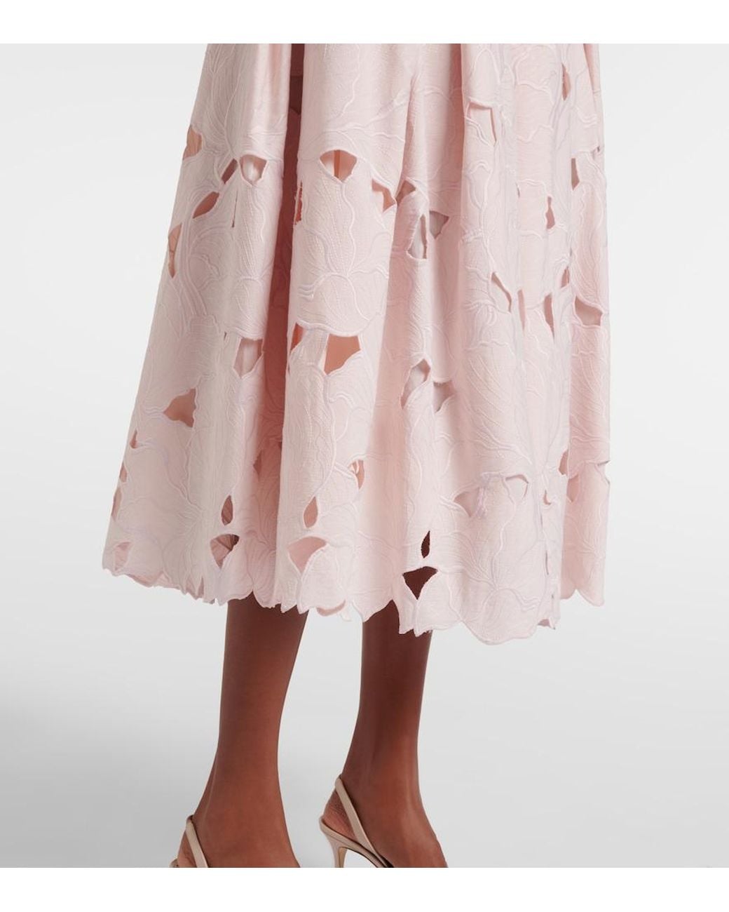 Erdem Pink Cutout Floral Pleated Midi Skirt