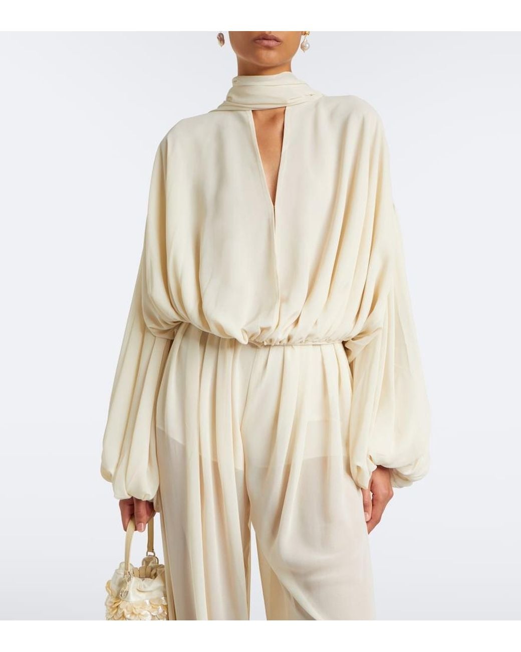 De La Vali White Solana Chiffon Blouse