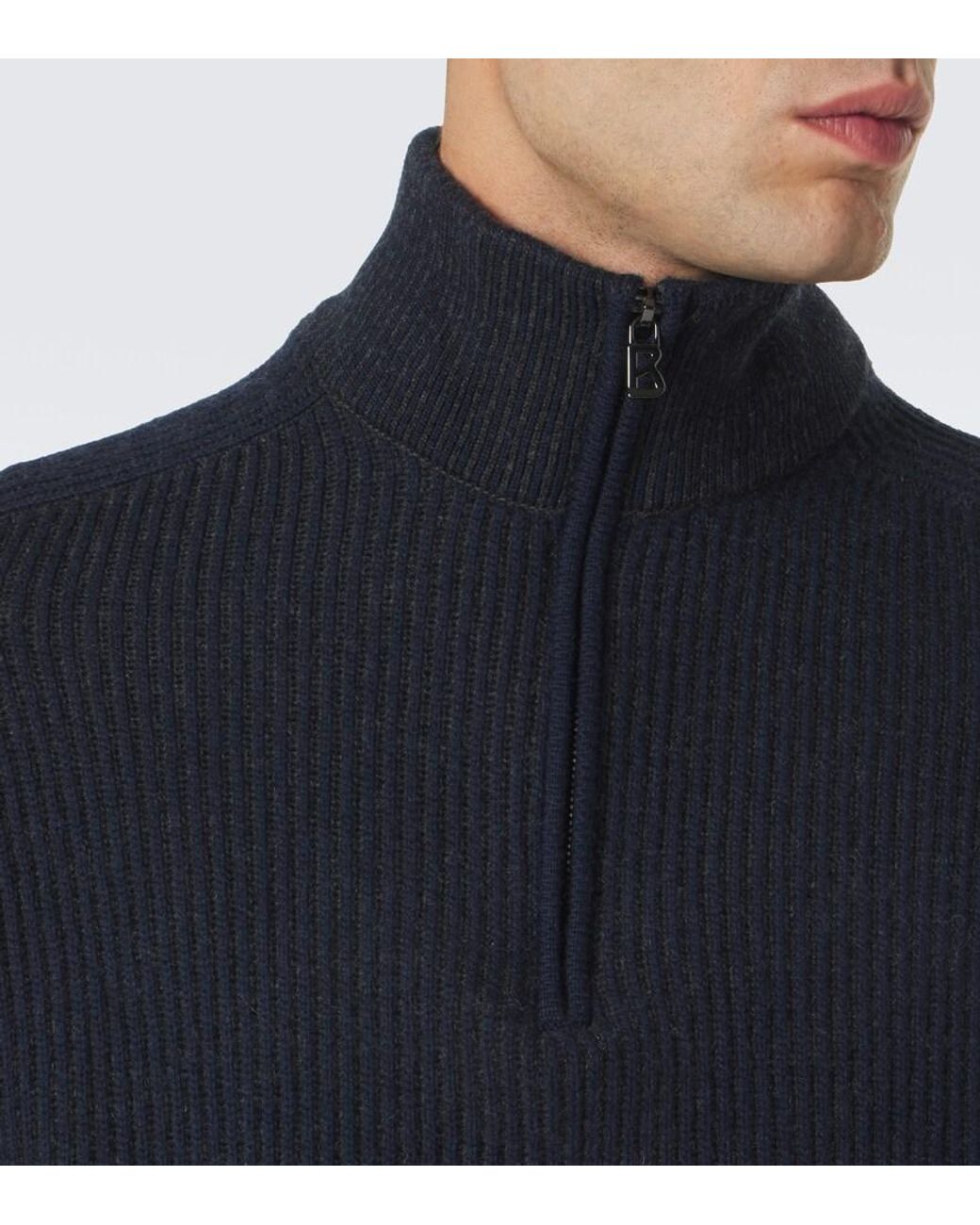 Bogner Blue Dwayne Wool And Cashmere Half-Zip Sweater for men