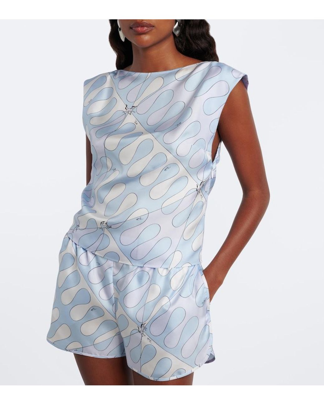 Emilio Pucci Blue Leocorno Silk Twill Top