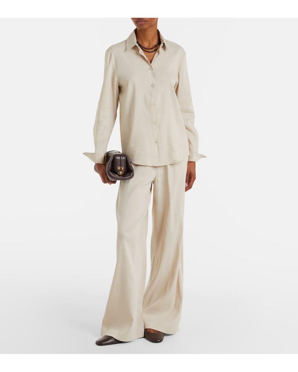 Max Mara Natural Destino Linen-Blend Wide-Leg Silhouette