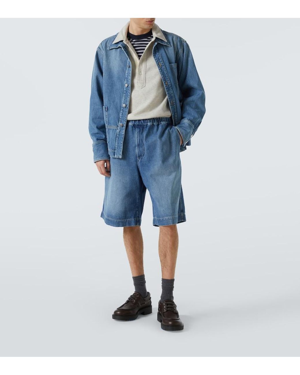 Plan C Blue Denim Bermuda Shorts for men