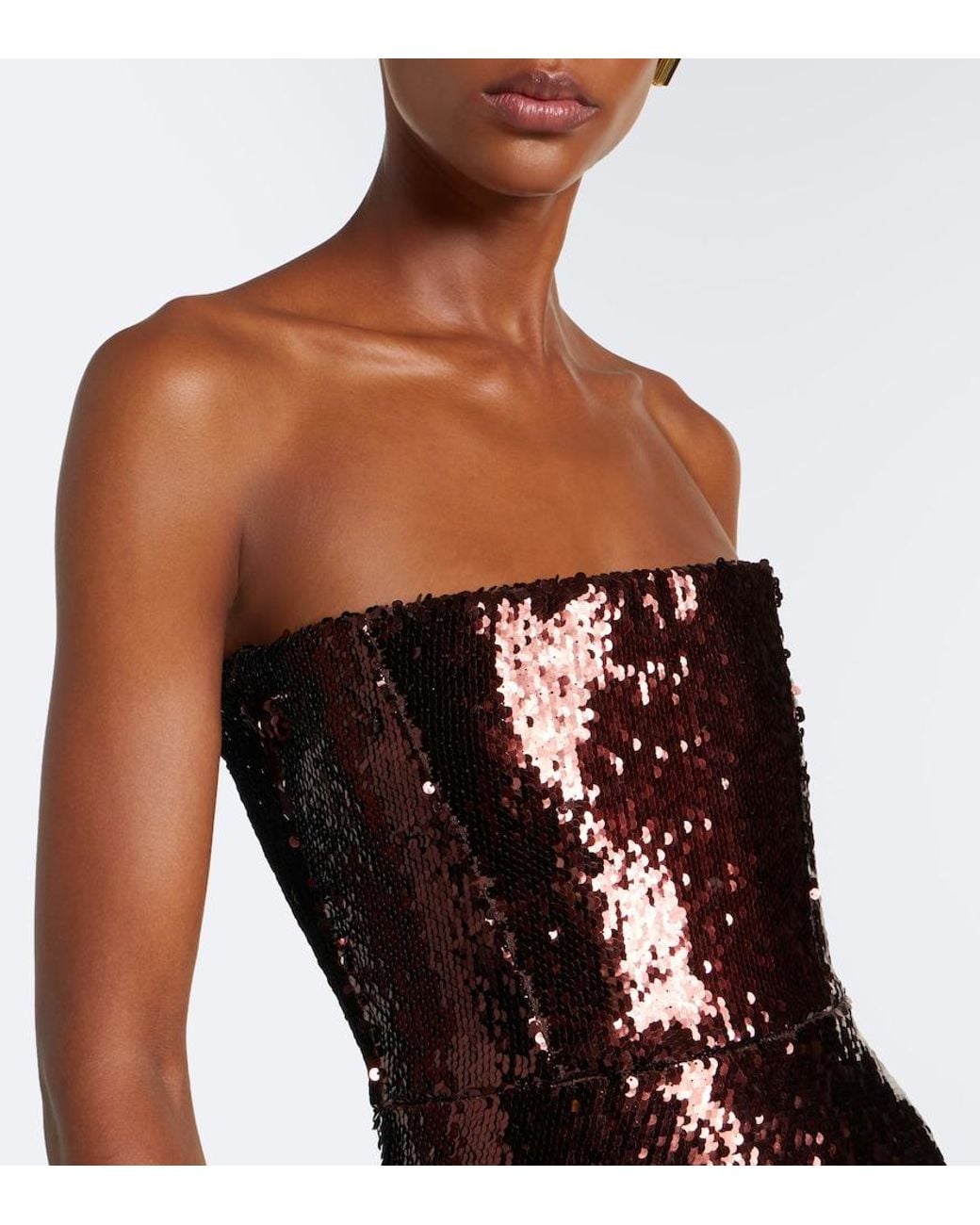 Alex Perry Brown Sequined Bustier Gown