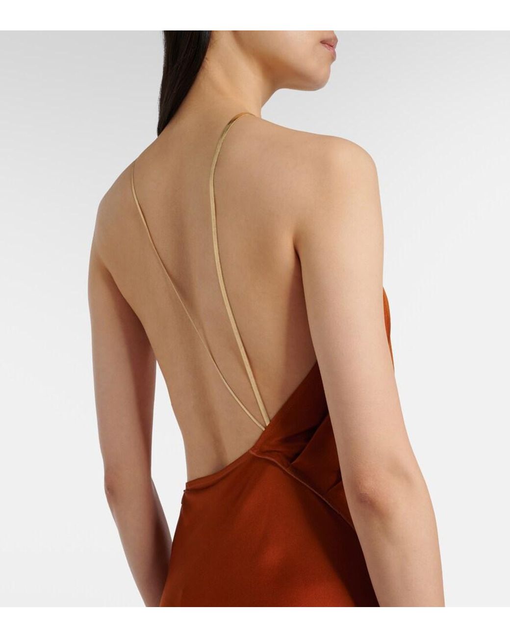 Victoria Beckham Brown Draped Satin Gown