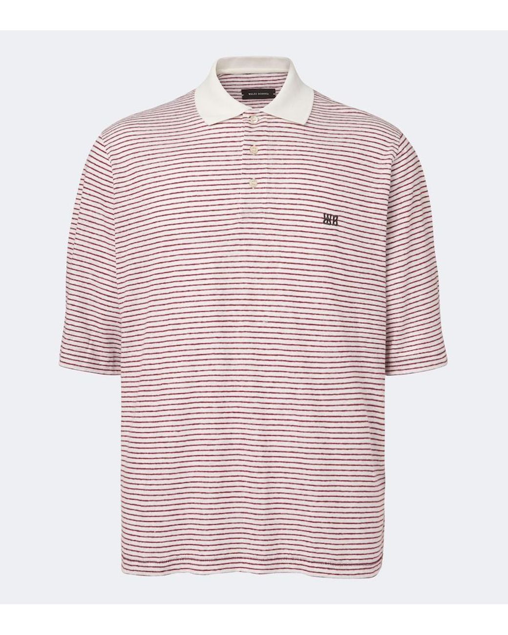 Wales Bonner Pink Bask Striped Linen And Cotton Polo Shirt for men