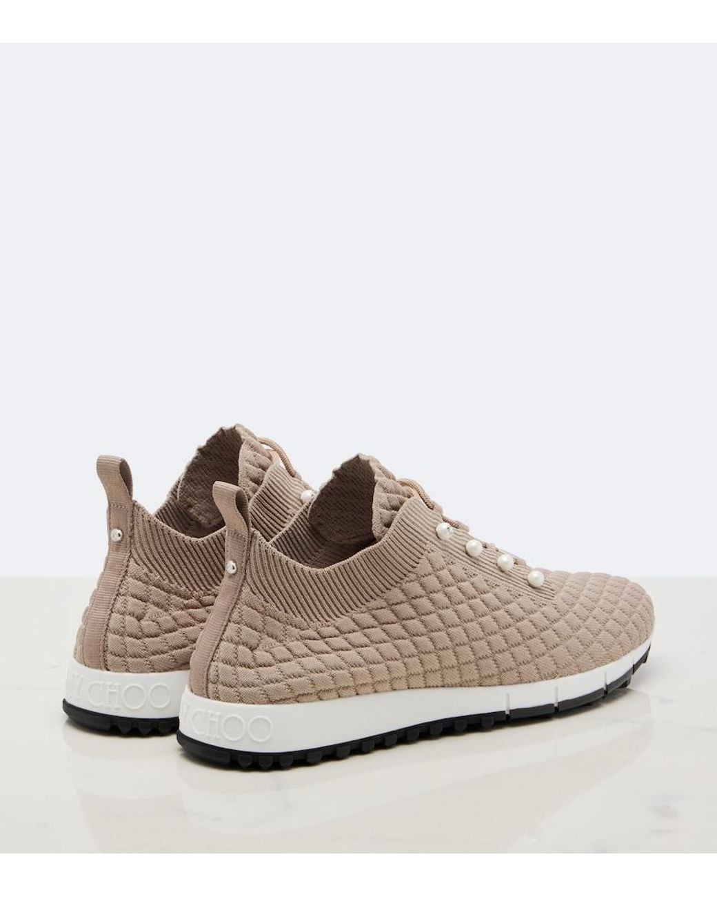Jimmy Choo Natural Veles Faux Pearls Embellished Sneakers