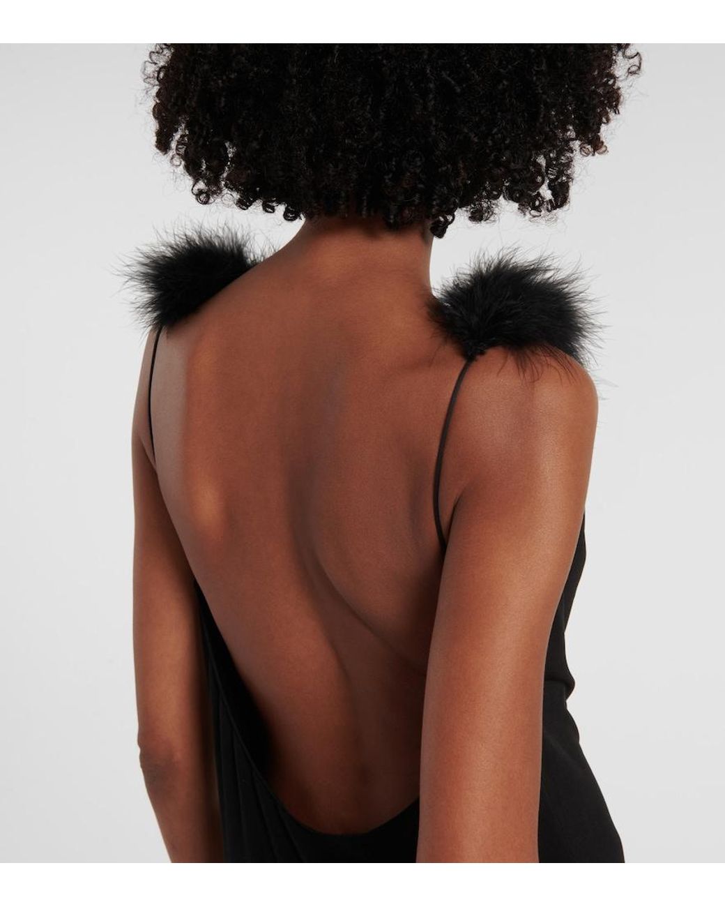 Coperni Black Boa Feather-Trimmed Maxi Dress
