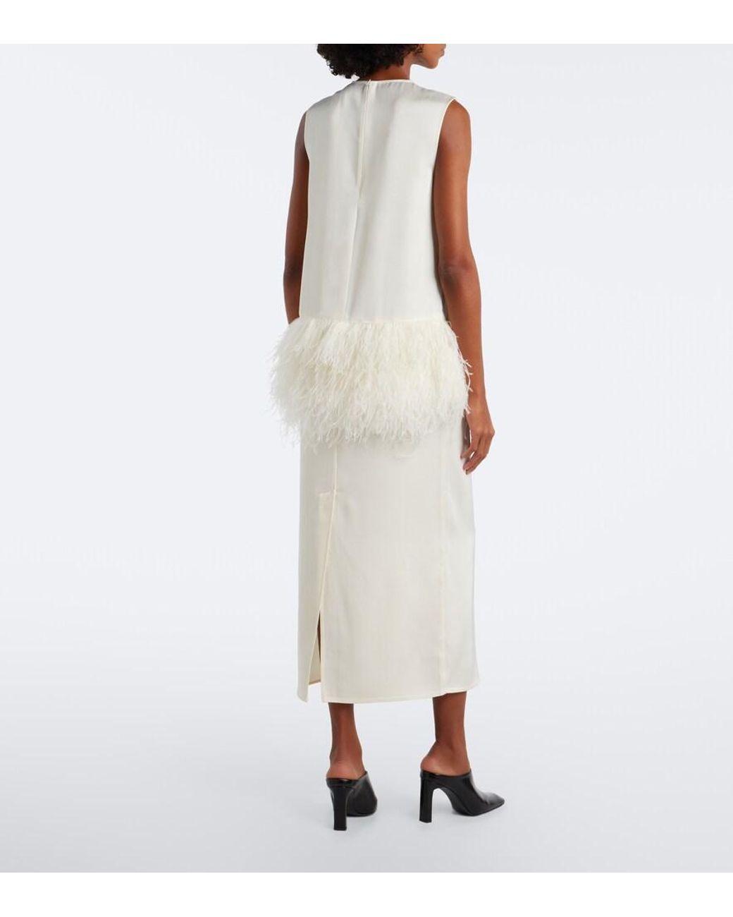 Loulou de Saison White Sonia Feather-Trimmed Midi Dress