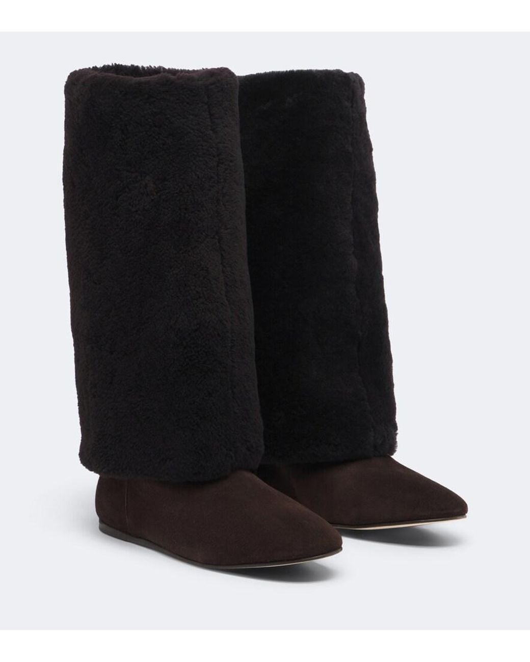 Yves Salomon Black Shearling And Suede Knee-High Boots