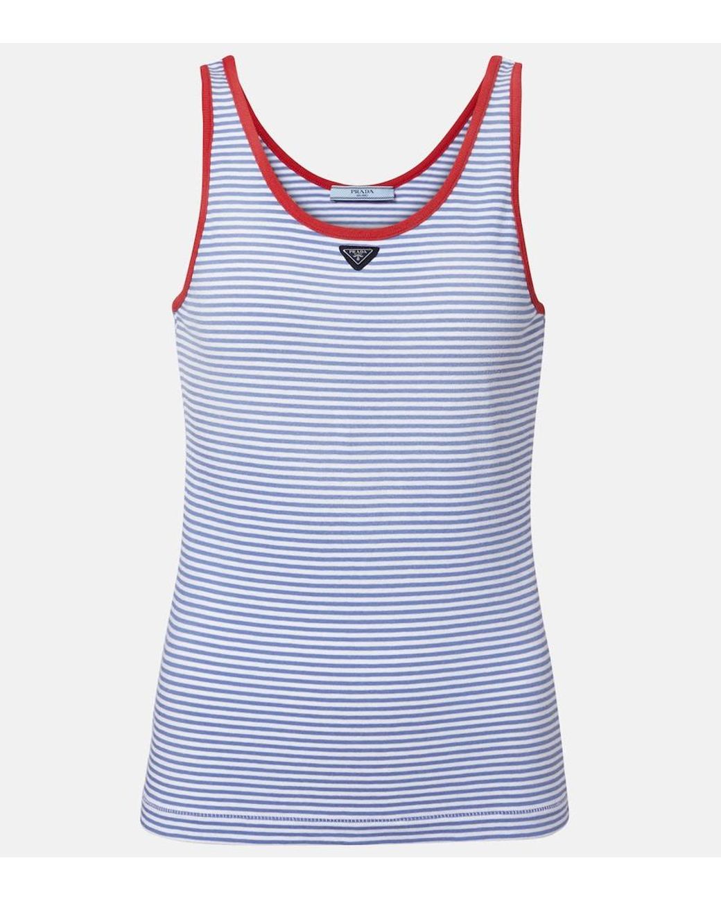 Prada Blue Striped Cotton Jersey Tank Top