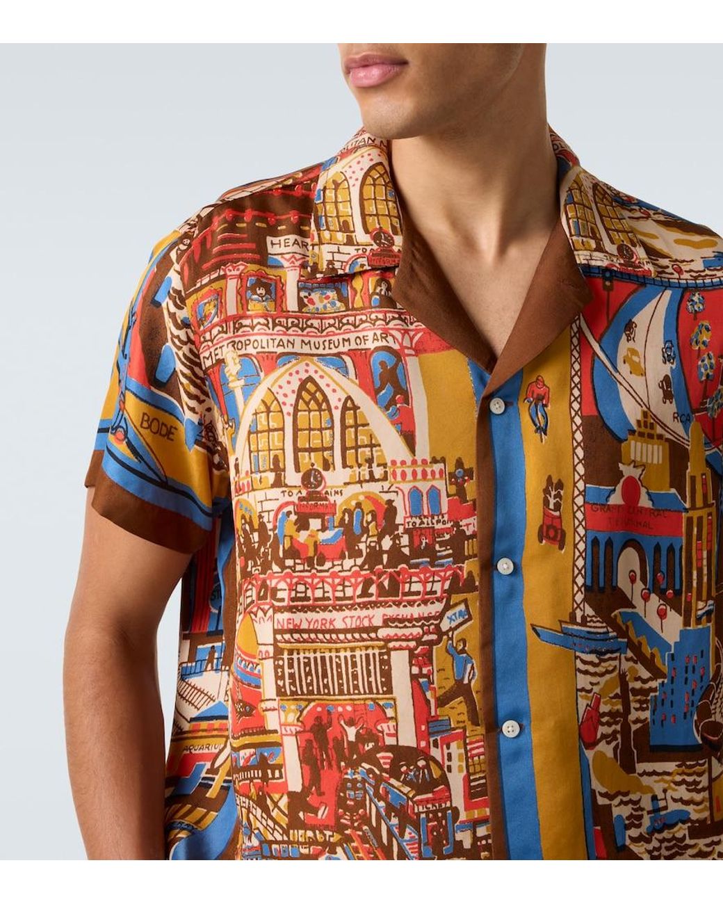 Bode Orange Manhattan Island Printed Silk Bowling Shirt for men