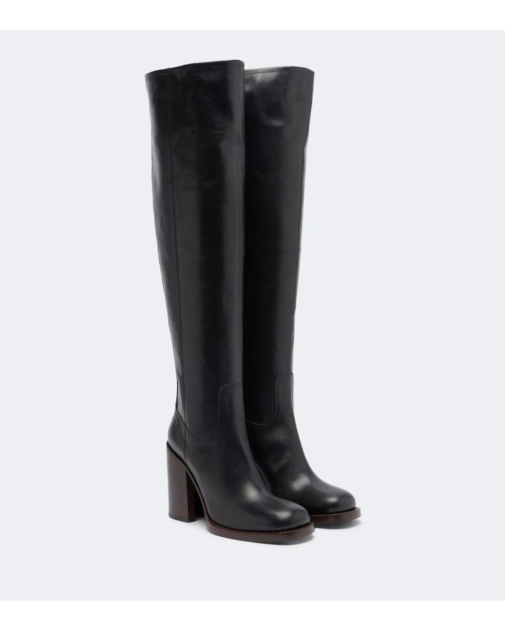Dries Van Noten Black Leather Over-The-Knee Boots