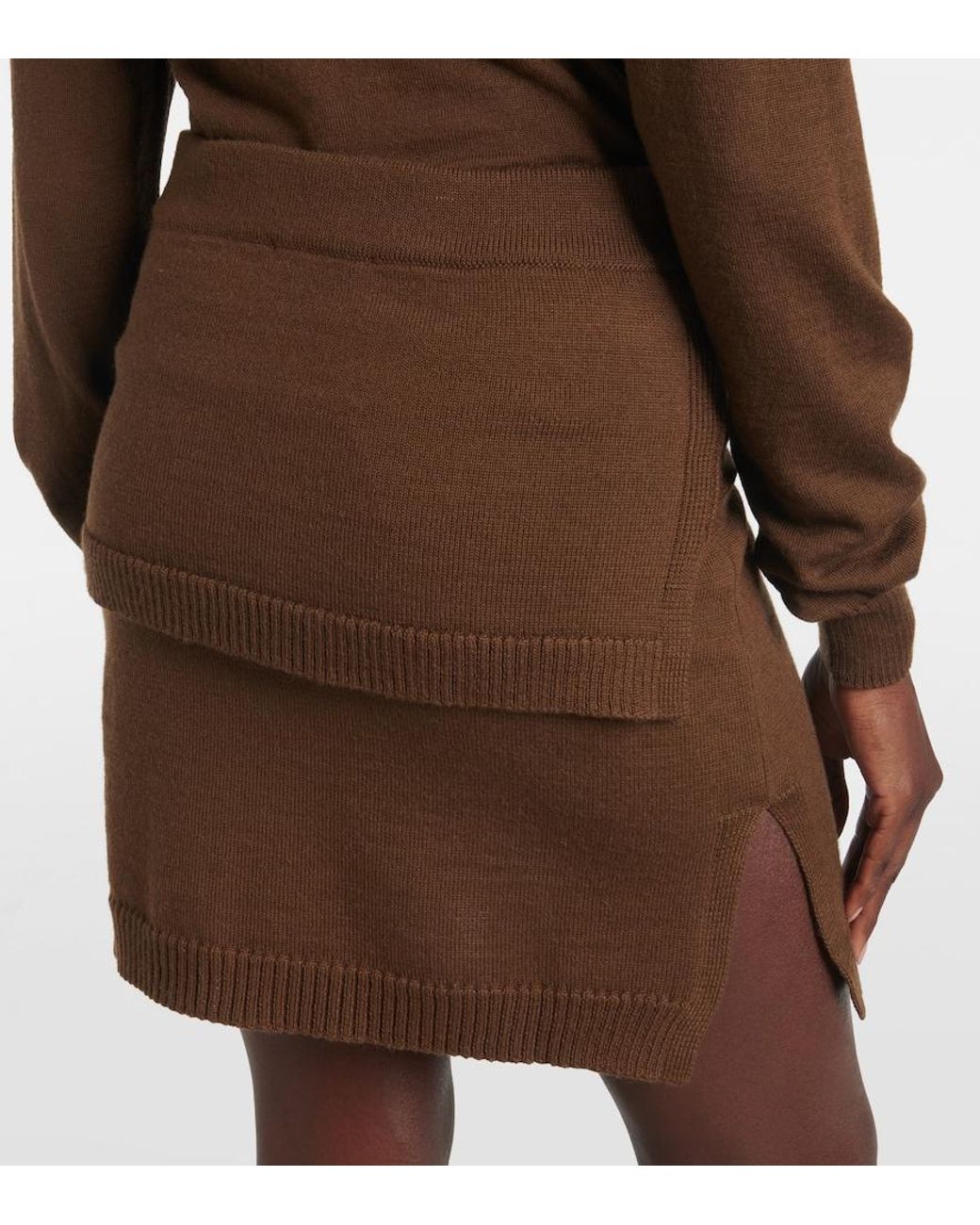 Lemaire Brown Trompe L'Oil Wool-Blend Miniskirt