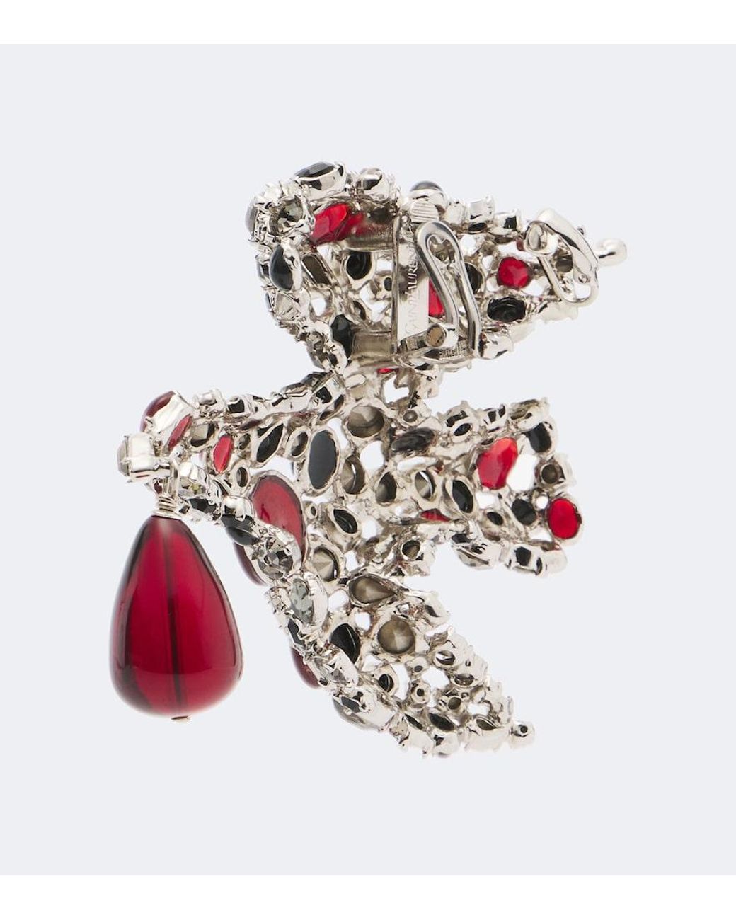 Saint Laurent Red Dove Embellished Clip-On Earrings