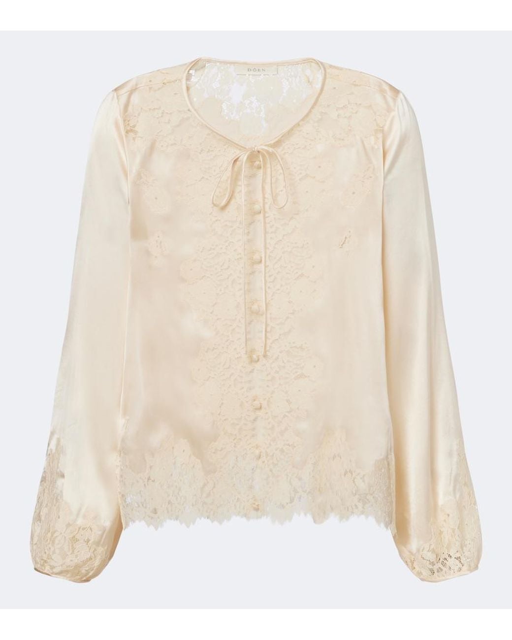 Doen Natural Lucine Lace-Trimmed Silk Satin Blouse