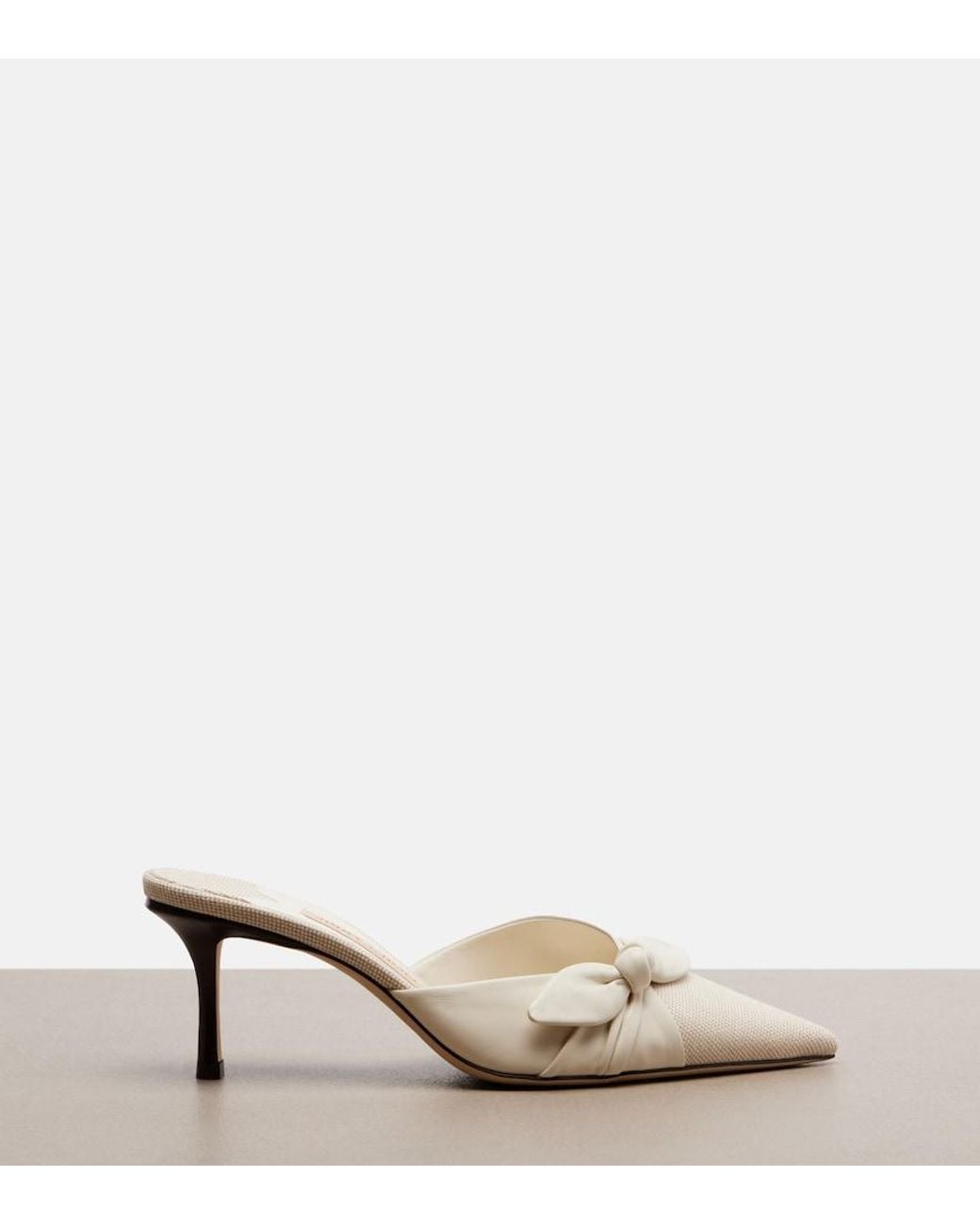Jimmy Choo White Livi Bow-Detail Leather-Trimmed Canvas Mules