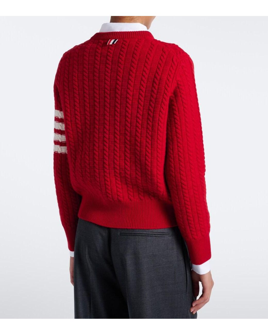 Thom Browne Red 4-Bar Cable-Knit Virgin Wool Sweater