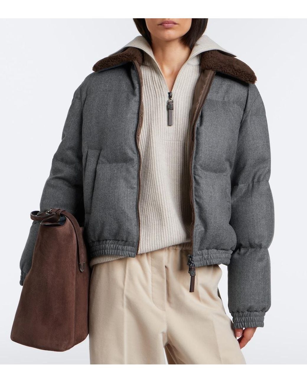 Brunello Cucinelli Gray Monili Virgin Wool Down Jacket