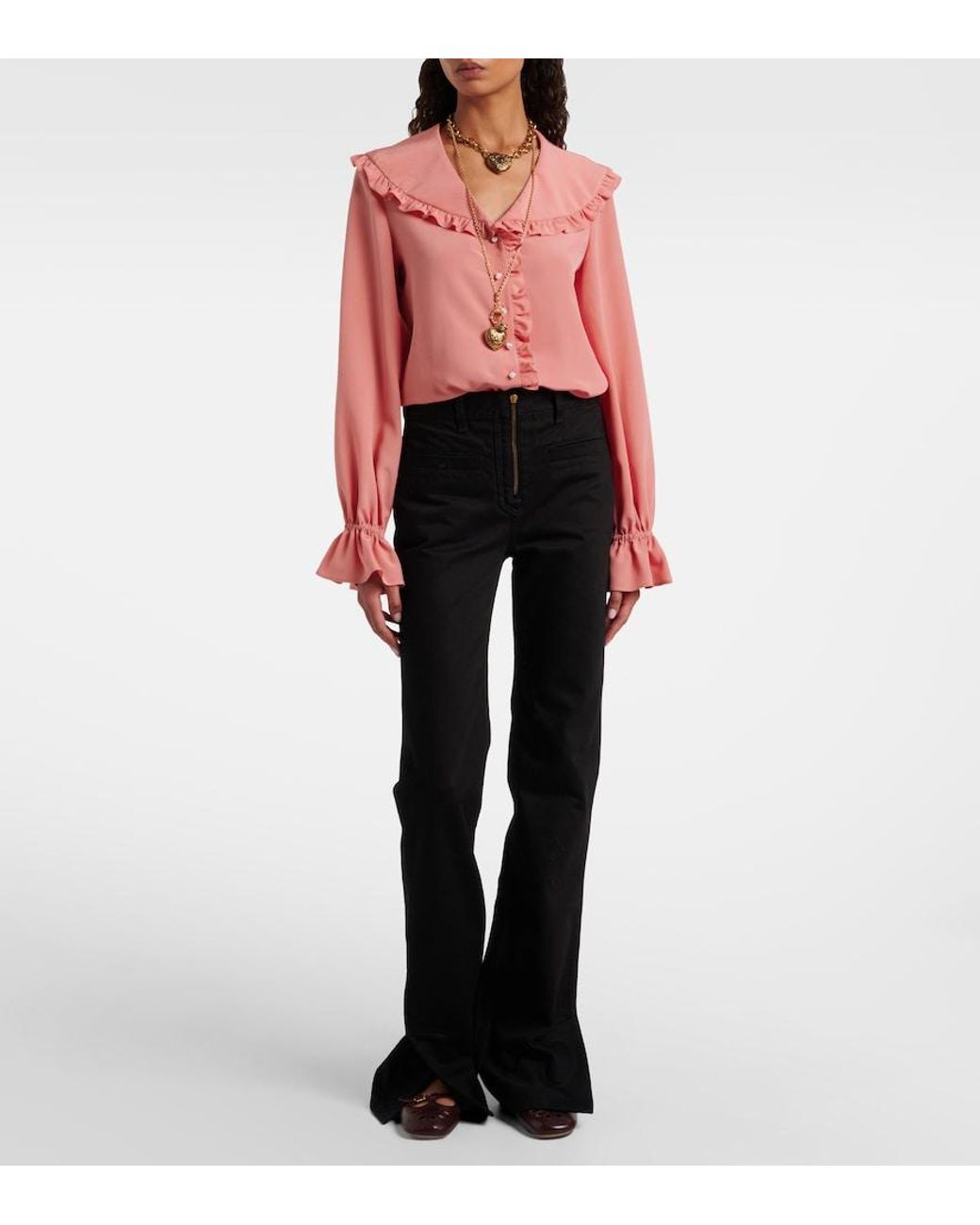 Chloé Pink Ruffled Silk Crepe De Chine Blouse