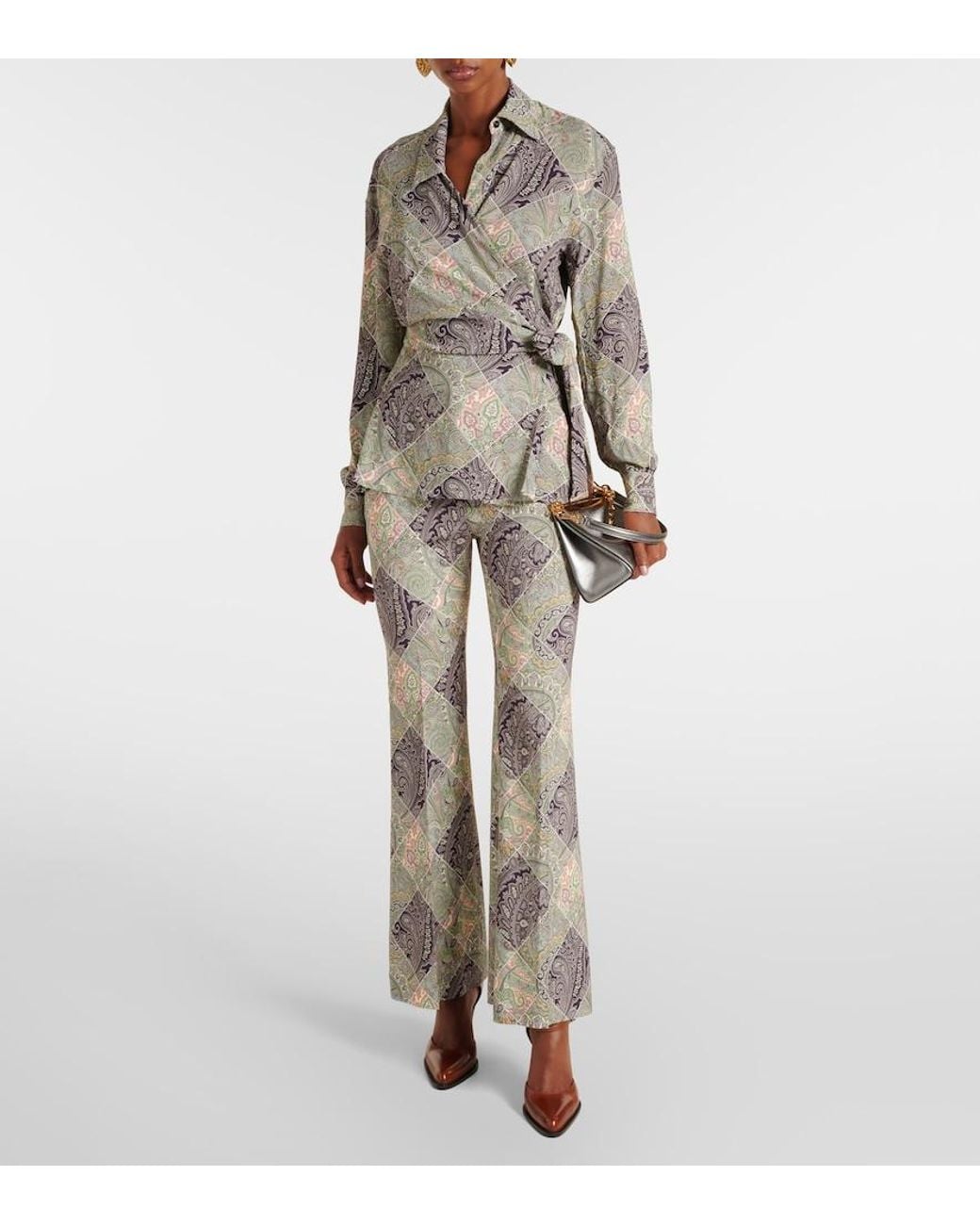 Etro Gray Paisley High-Rise Flared Pants