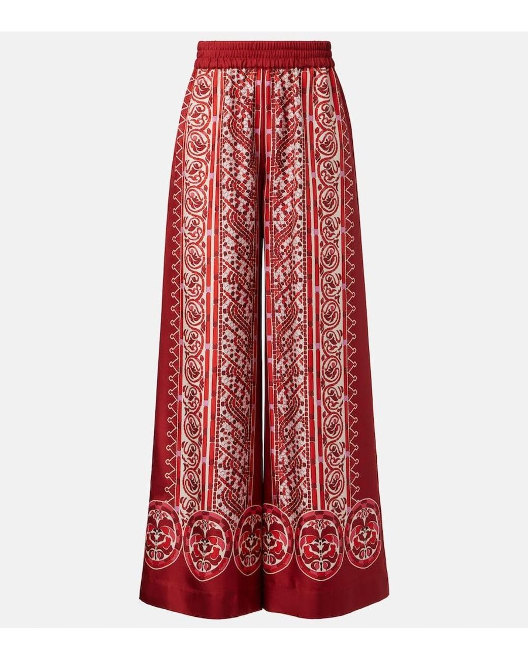 LaDoubleJ Red Printed Silk Twill Palazzo Pants