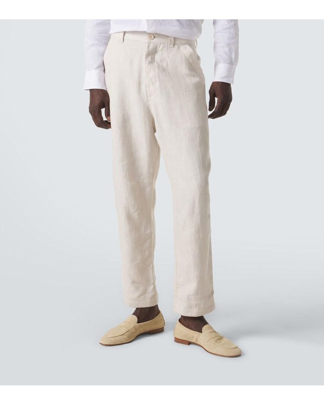 Brunello Cucinelli Natural Linen Straight Pants for men