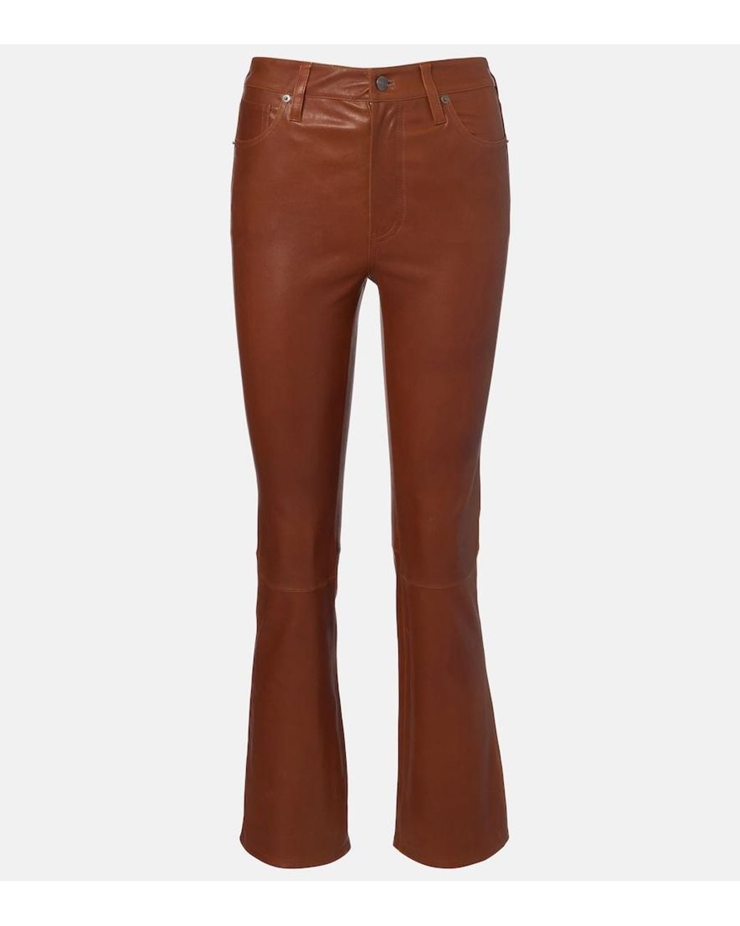 FRAME Brown Reboot Crop Leather Bootcut Pants