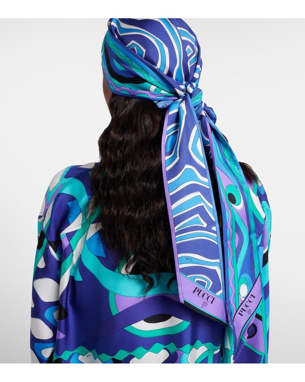 Emilio Pucci Blue Labirinto Silk Twill Head Wrap