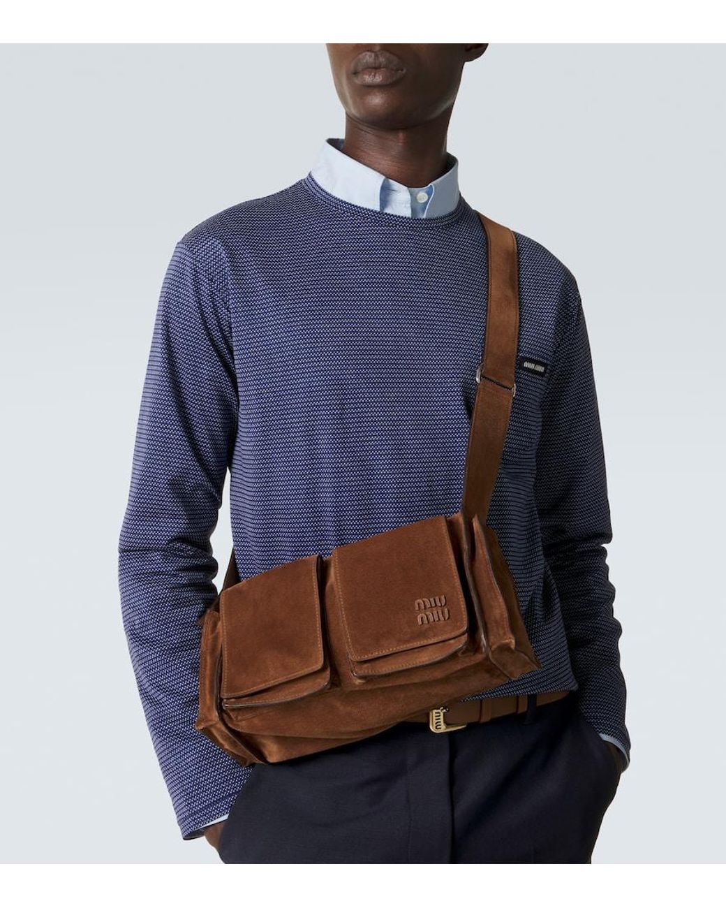 Miu Miu Brown Utilitaire Suede Shoulder Bag for men
